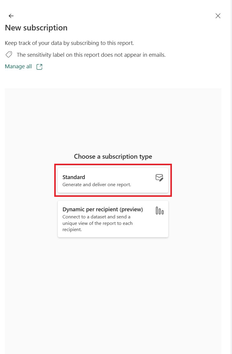 Captura de pantalla que muestra el panel Suscripciones, crear una suscripción estándar.