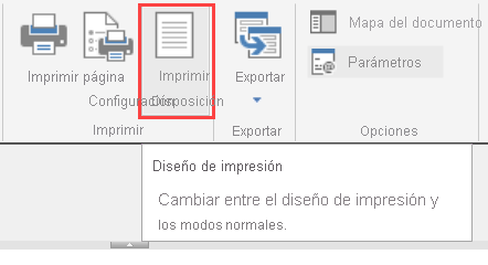 Screenshot of Print Layout option in Report Builder.
