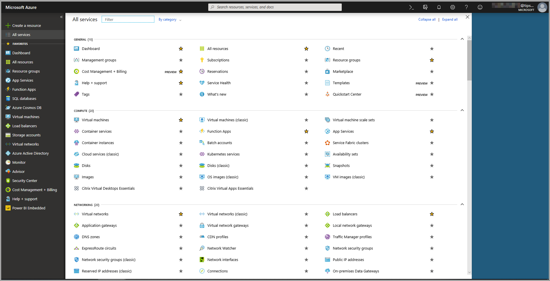 Screenshot of the Azure subscriptions page.