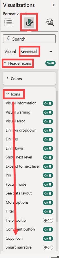Imagen del servicio Power BI resaltando la ubicación del 'icono de copia' seleccionado.