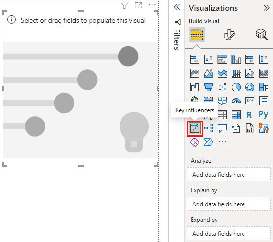 Screenshot of the Key influencers icon on the Visualizations pane.