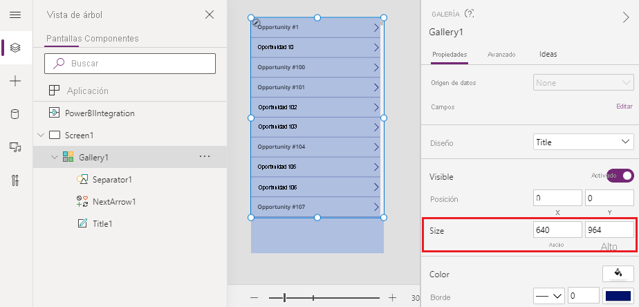 Screenshot showing how to change gallery dimensions.