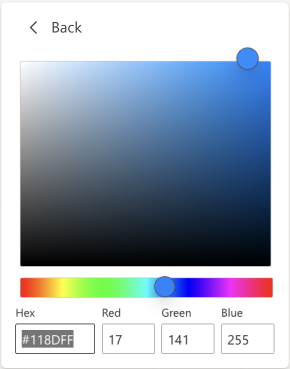 Captura de pantalla del selector de colores personalizado en Power BI.