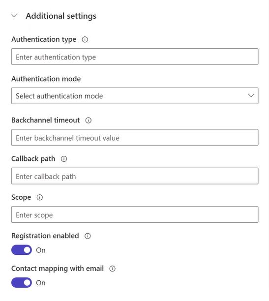 Captura de pantalla de ajustes adicionales opcionales para proveedores de identidades Oauth 2.0.