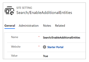 Configuración del sitio de búsqueda EnableAdditionalEntities