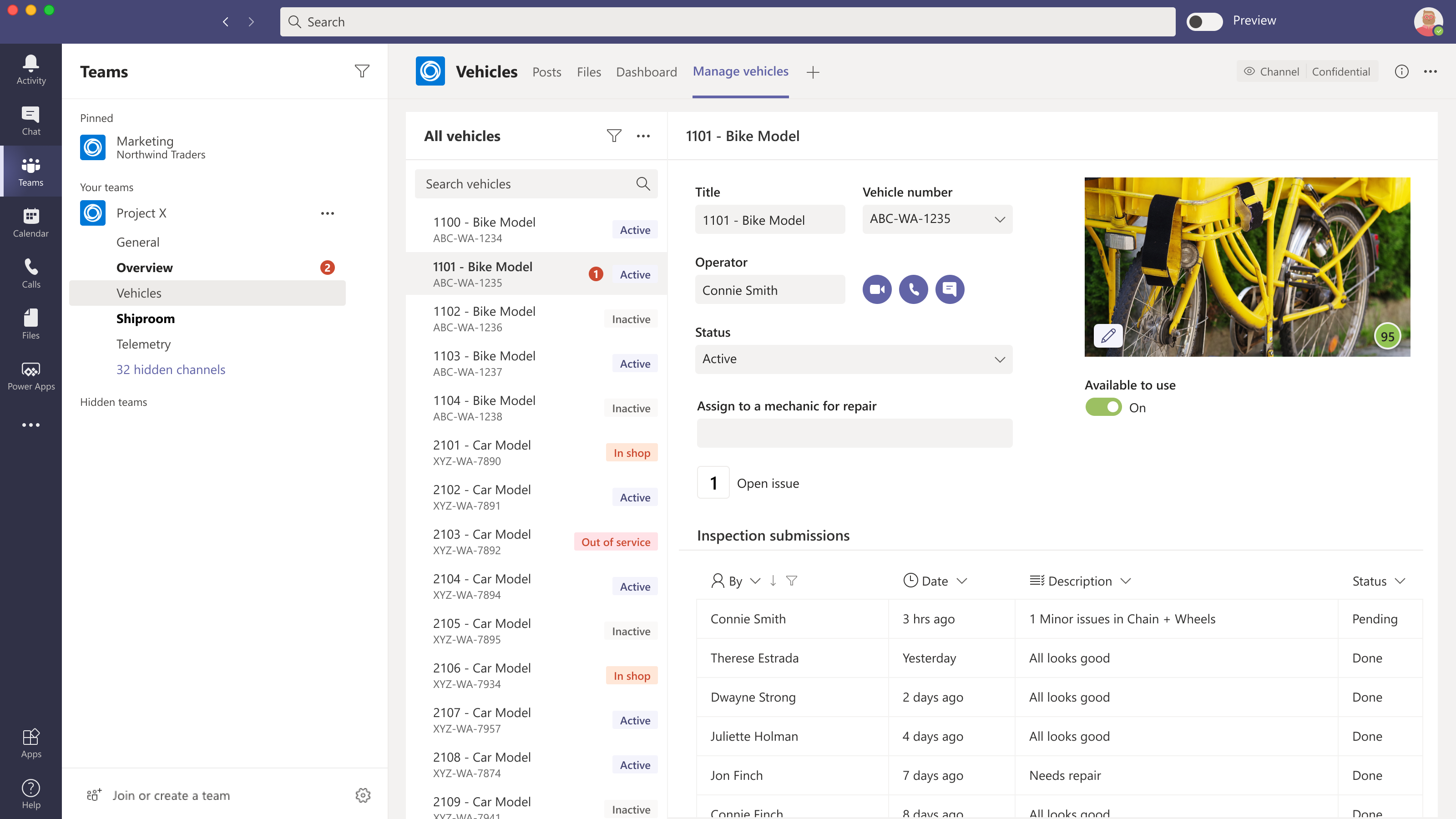 Administrar vehículos en Microsoft Teams