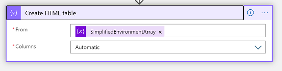 Pasar un valor al conector Crear tabla HTML.