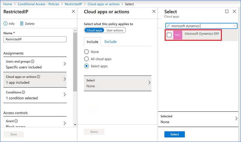 Aplicación en la nube de Microsoft Dynamics ERP con IP restringido.