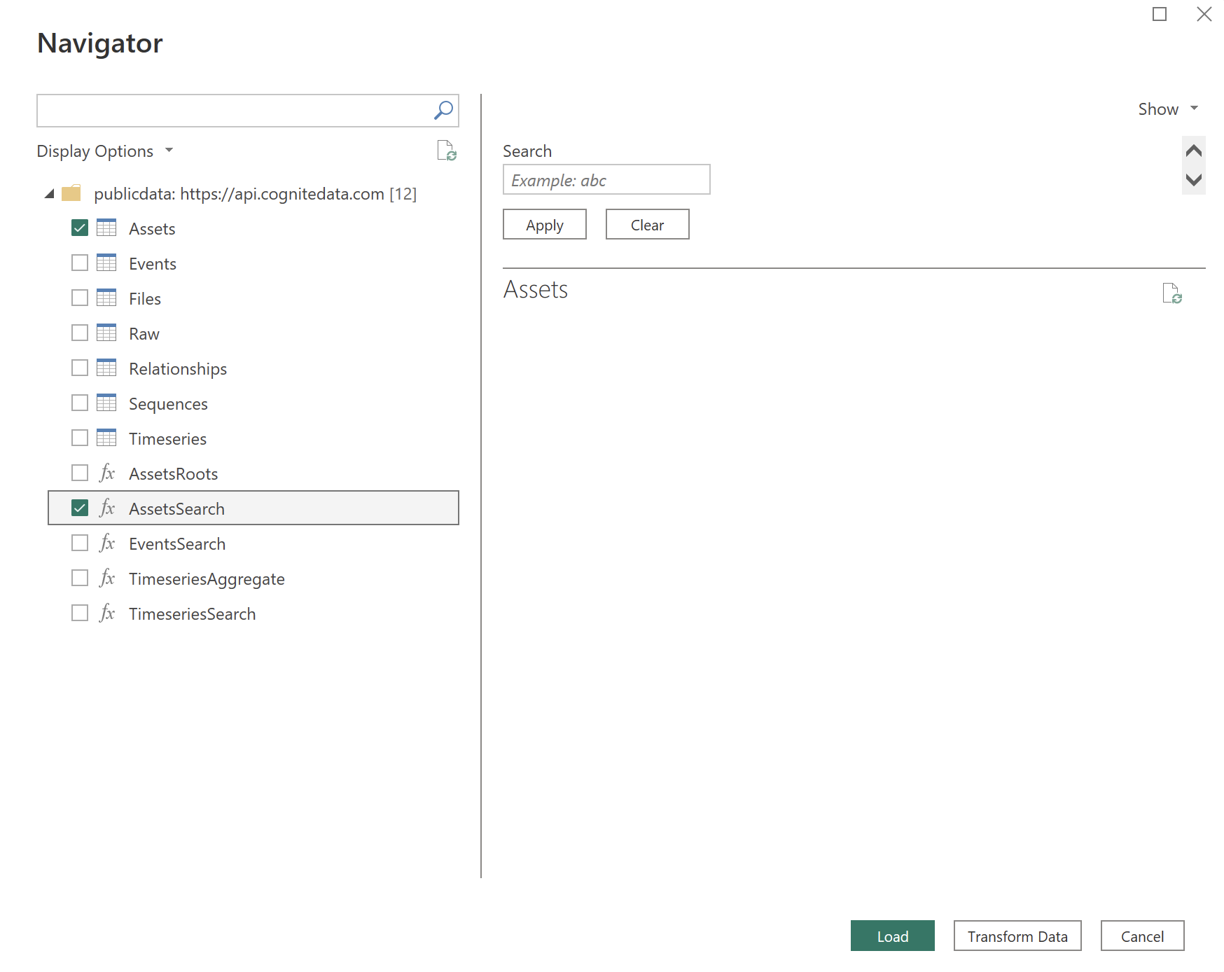 Captura de pantalla del navegador donde se seleccionan los datos que desea usar.