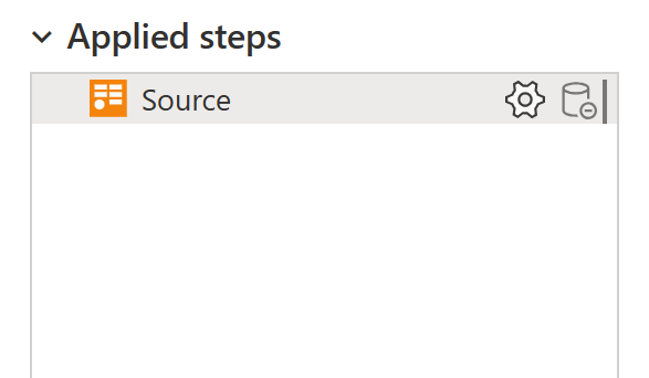 Captura de pantalla de la lista Pasos aplicados con los pasos que muestran el paso restante después de eliminar hasta el final.