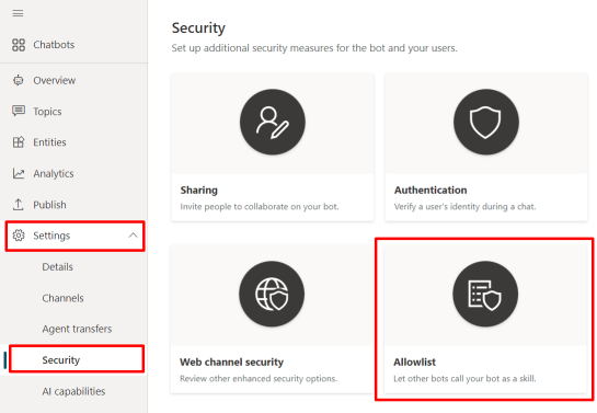 Captura de pantalla en la que se resalta el icono Lista de permitidos en la página Seguridad