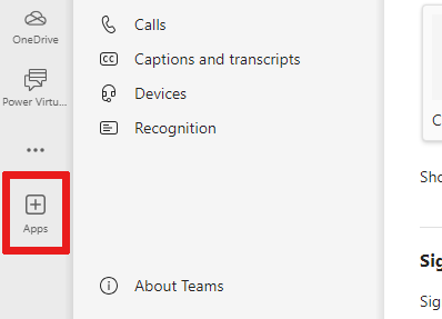 Captura de pantalla del icono de aplicaciones en la barra de navegación lateral de Teams.