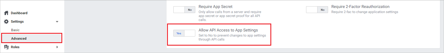 Permitir acceso de API a la configuración de la aplicación.