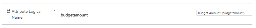 Nombre lógico del atributo Importe del presupuesto Nombre lógico del atributo Importe del presupuesto.