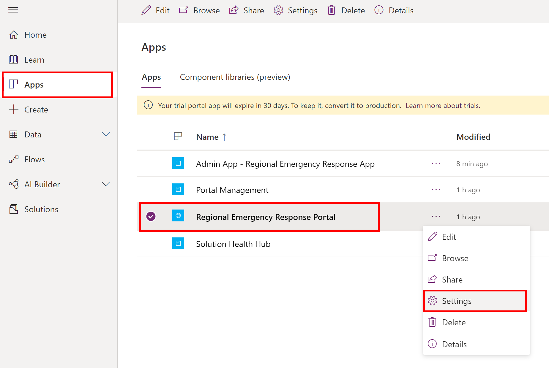 Menú del portal de aplicaciones Menú del portal de aplicaciones.