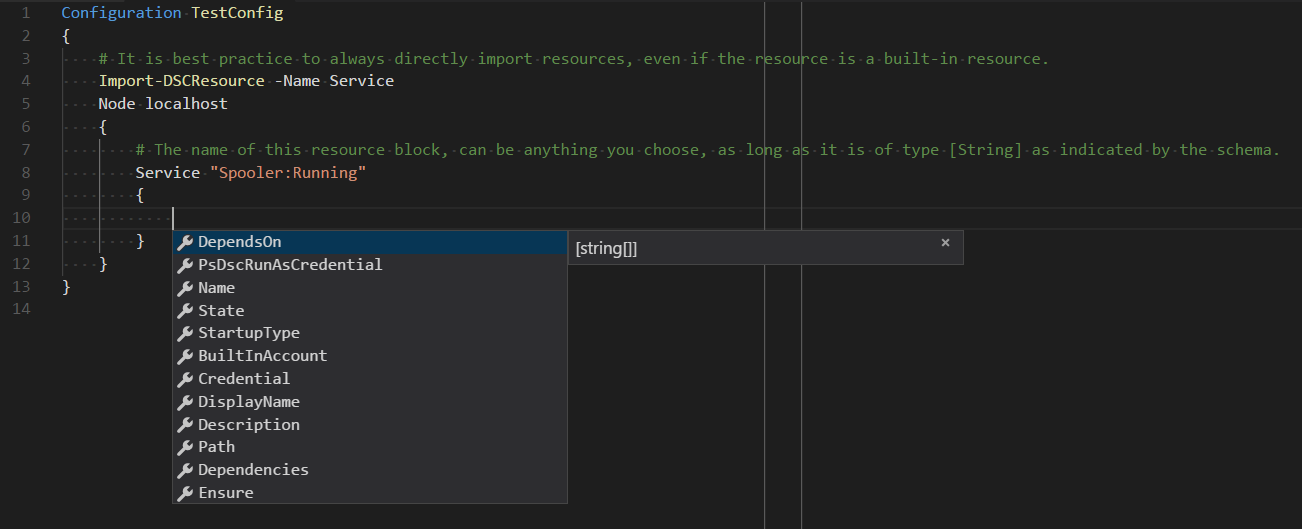 IntelliSense de recursos mediante finalización con tabulación