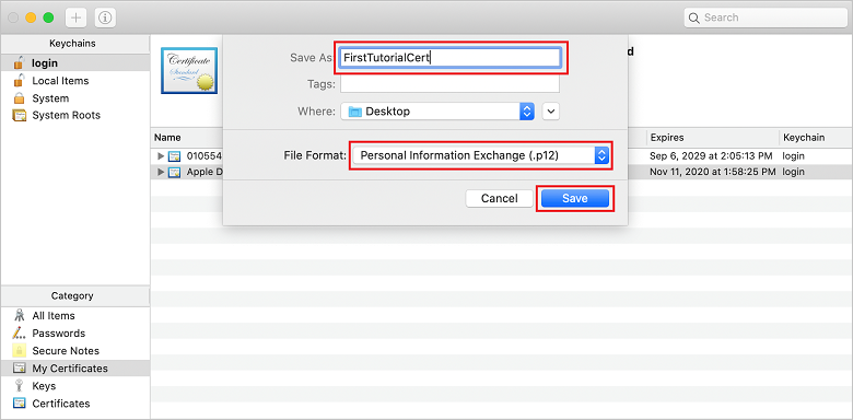 Exportar certificado con formato p12