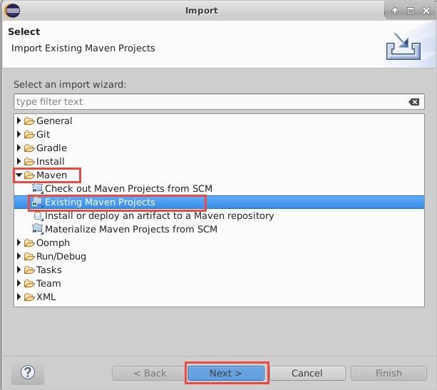 Import the Maven project, Expand the Maven folder.
