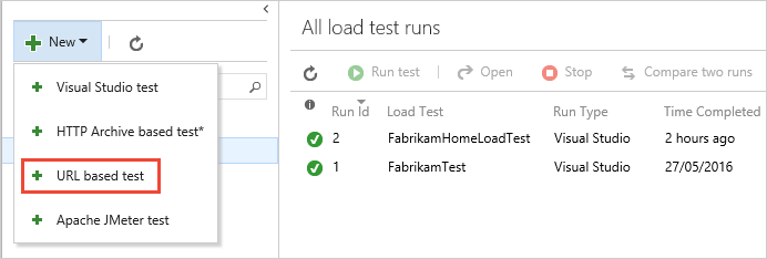 Start a new load test from the New menu