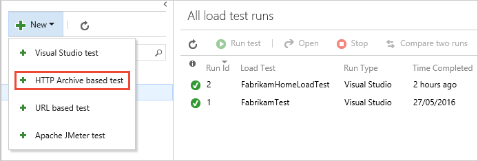 Selecting a HTTP archive test