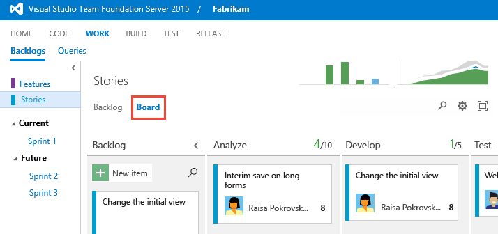 TFS 2015, Kanban board, Agile template