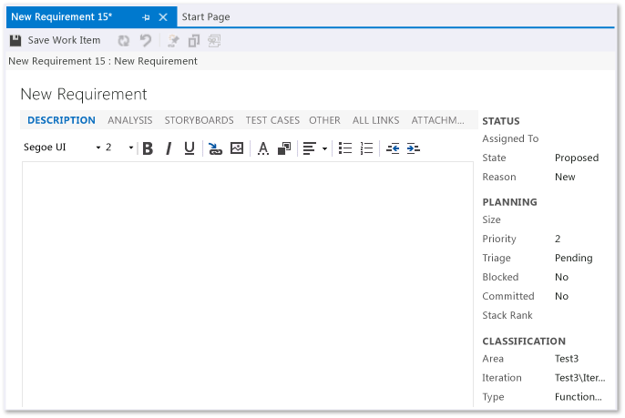 Requirement work item form