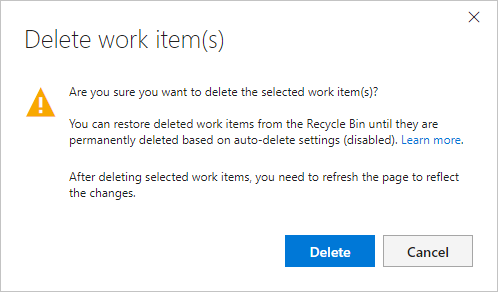 Confirm delete dialog, TFS 2018 version.