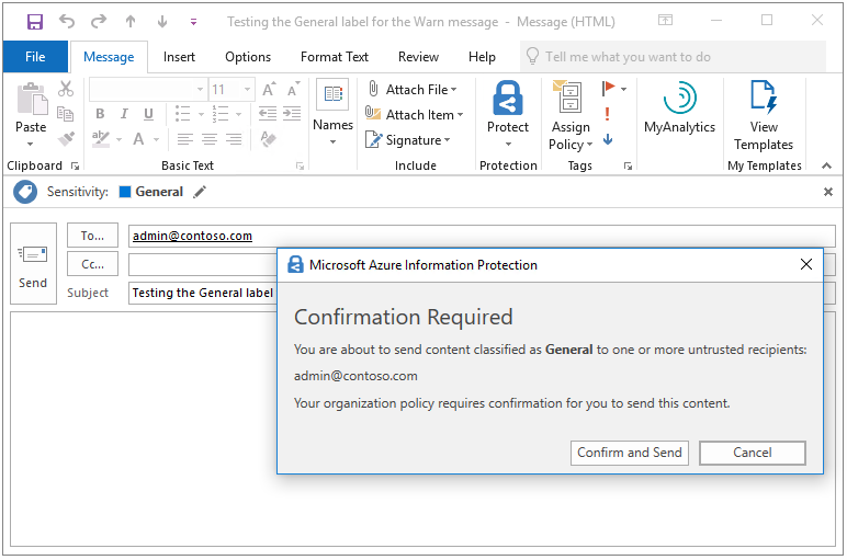 Azure Information Protection tutorial - see OutlookWarnUntrustedCollaborationLabel advanced client setting 