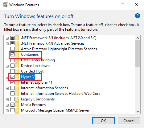 Active o desactive las características de Windows.