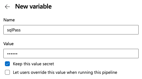 Captura de pantalla de la incorporación de una variable secreta.