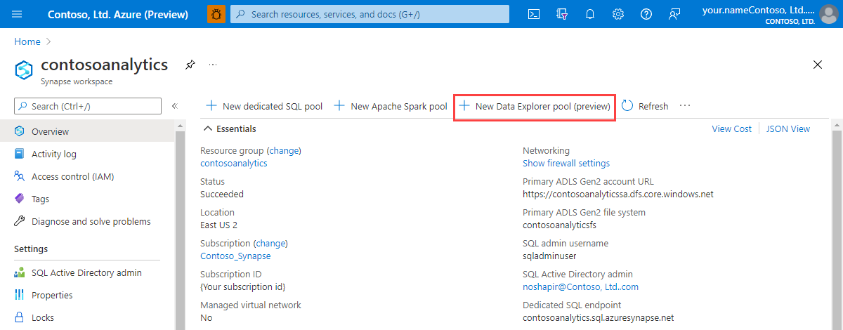 Página principal de Azure Portal con la sección Información general resaltada.