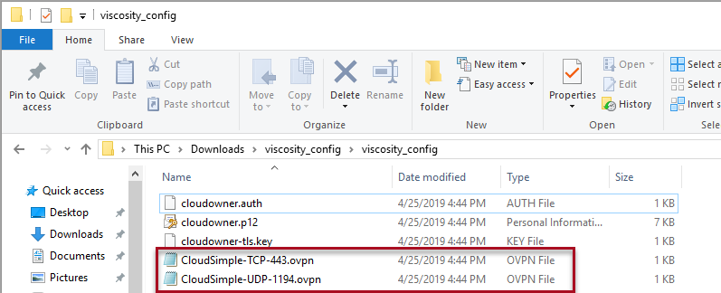 Captura de pantalla en la que se resaltan los archivos de configuración de OpenVPN que puede seleccionar.