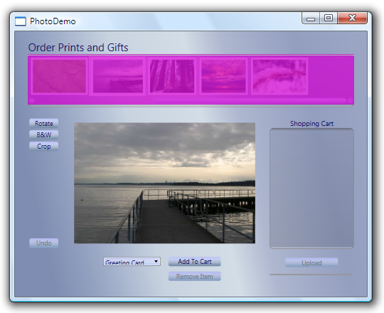 Aplicación Photodemo mostrando las opciones de representación de Perforator