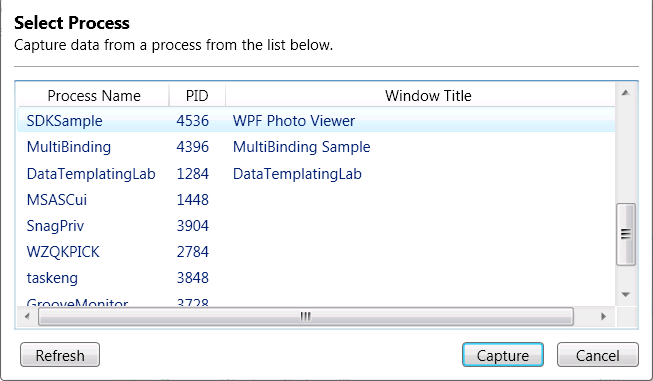 Ventana principal de Working Set Analyzer