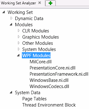 Categorías de uso de Working Set Analyzer