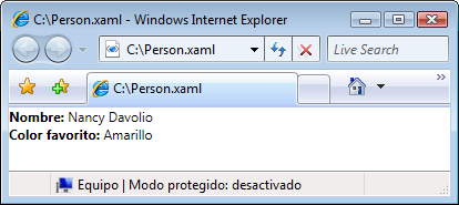 Presentación del contenido del archivo Person.XAML