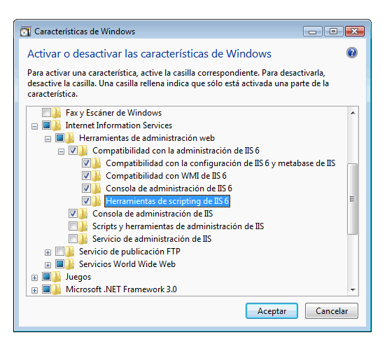 Configuración de la compatibilidad con la administración de IIS 6.0