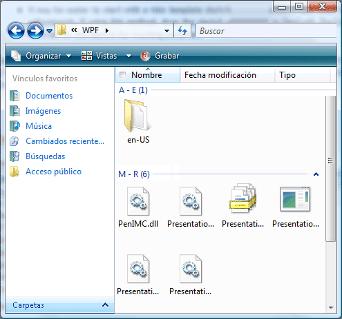 Vista del Explorador de Windows mostrando un diseño irregular.