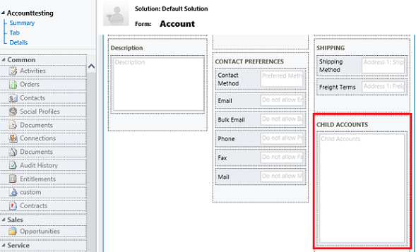 Especificar cuentas secundarias en formulario de cuentas