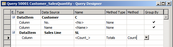 NAV_Query_CustomerSales_Count_Clip Query Designer for counting Customer Sales