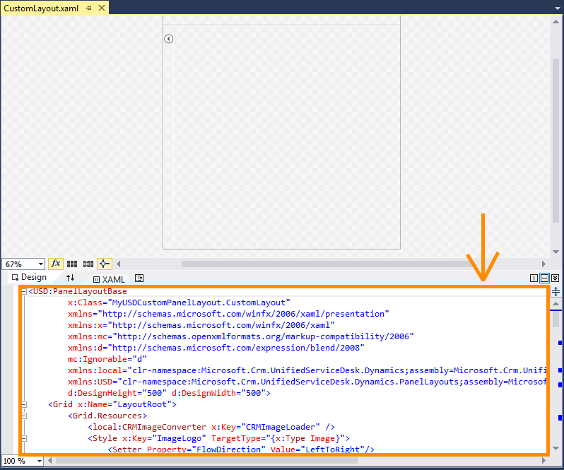 Actualizar el código XAML para el diseño del panel personalizado