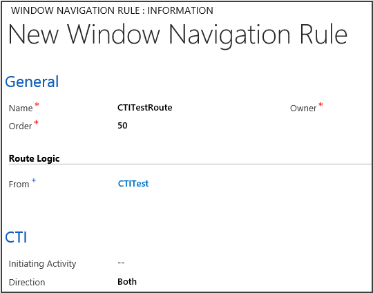 Nueva regla de navegación de ventana para enrutar evento CTI
