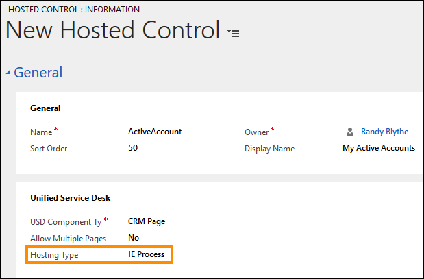 Tipo de hospedaje en Unified Service Desk