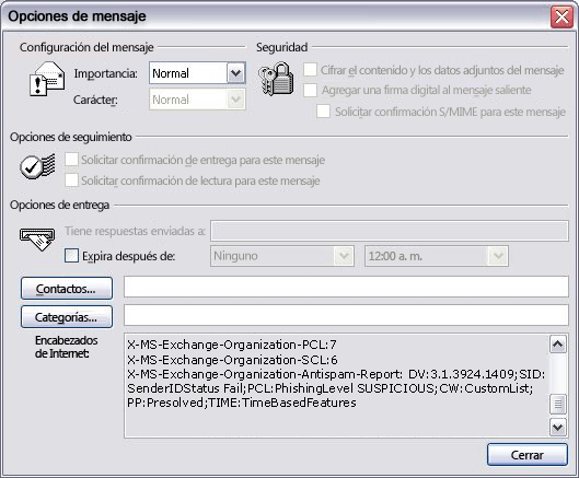 Vista de los sellos contra correo no deseado en Outlook 2007