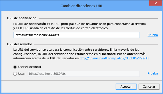 Especificar HTTPS, el servidor y el puerto en la dirección