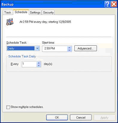 El Programador de tareas de Windows XP podía iniciar de manera periódica tareas programadas, por ejemplo, copias de seguridad