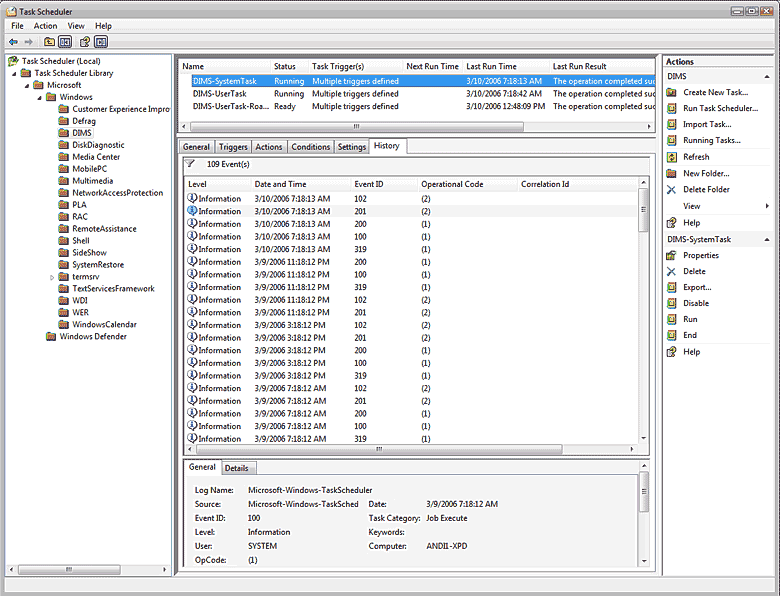En Windows Vista hay disponible información detallada acerca de todas las tareas recientemente programadas