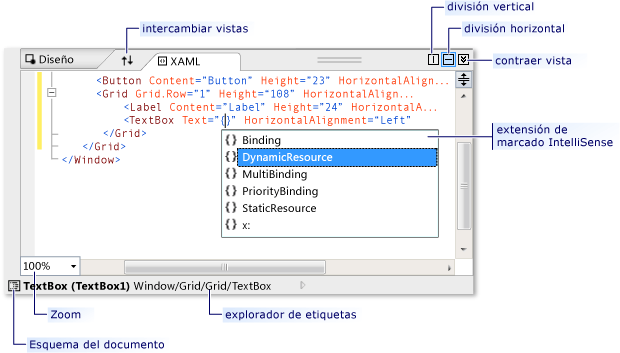 Características de la vista XAML en WPF Designer