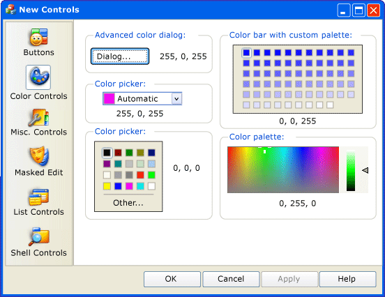 Controles de color de CMFCPropertySheet