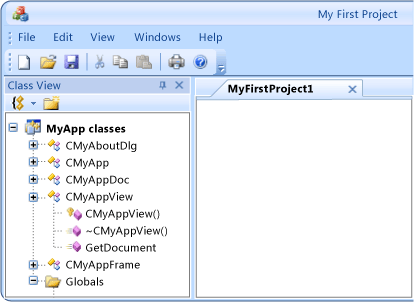 MyApp tal y como la presenta CMFCVisualManagerOffice2007